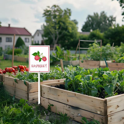 Raspberry Marker Yard Sign with Stakes 4.6in×6in, Aluminum Garden Signs, Garden Plant Markers Garden Potted Plants Labels for Vegetable Flowers Funny Garden Stakes Decorations