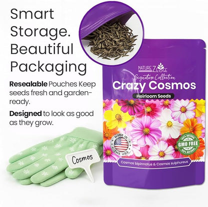 NatureZ Edge, Crazy Cosmos Seeds for 2026, 5300 Cosmos Seed, 1.25 oz, Made in USA, Annual Cut Flowers, Wildflower Seeds Bulk for Planting Flowers, Wild Flowers Seed Throw and Grow, semillas de Flores