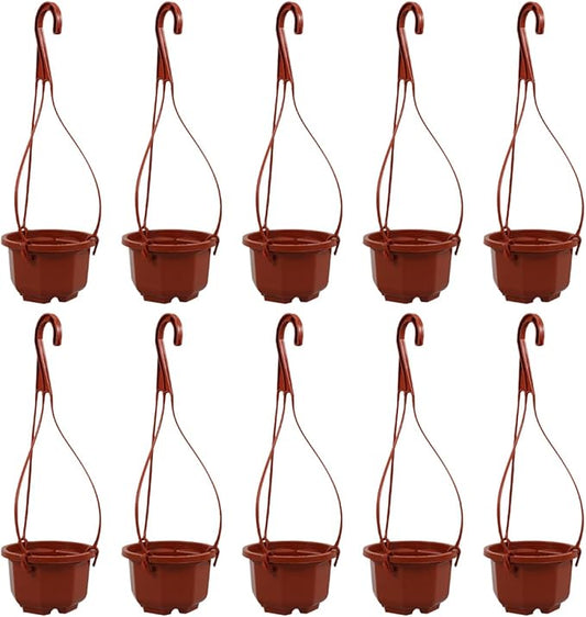 YARNOW 10 Pack Plastic Hanging Planters with Drainage Holes & Chains, 3.5 Inch Hanging Pots for Plants Indoor Balcony Garden Patio