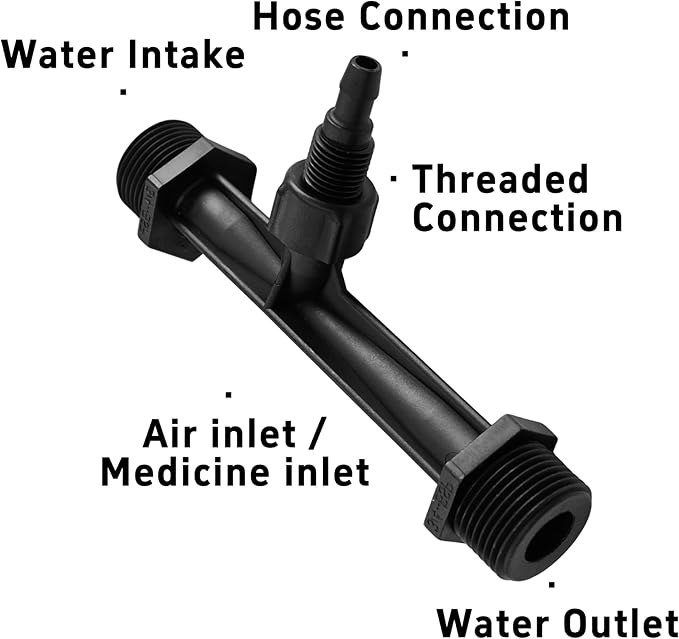 2Pcs 3/4 Inch Venturi Fertilizer Injector, Black Plastic Irrigation Mixer Tube, Agricultural Water System Device for Garden Farm Lawn