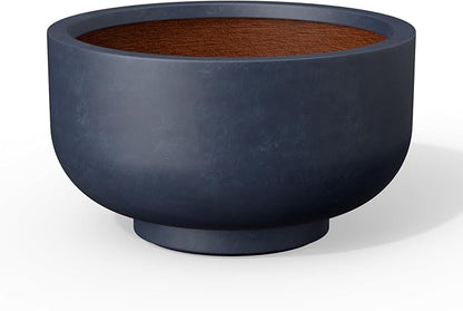 Kante 13.8 Inch Dia Concrete Bowl Planter, Large Tapered Bottom Plant Pot with Drainage, Smooth Charcoal Finish with Painted Interior, Ideal for Porch, Home, Garden, Patio