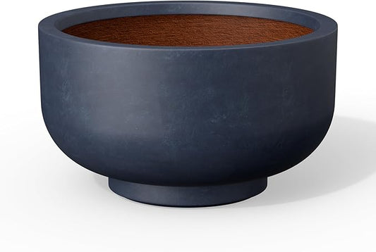 Kante 13.8 Inch Dia Concrete Bowl Planter, Large Tapered Bottom Plant Pot with Drainage, Smooth Charcoal Finish with Painted Interior, Ideal for Porch, Home, Garden, Patio