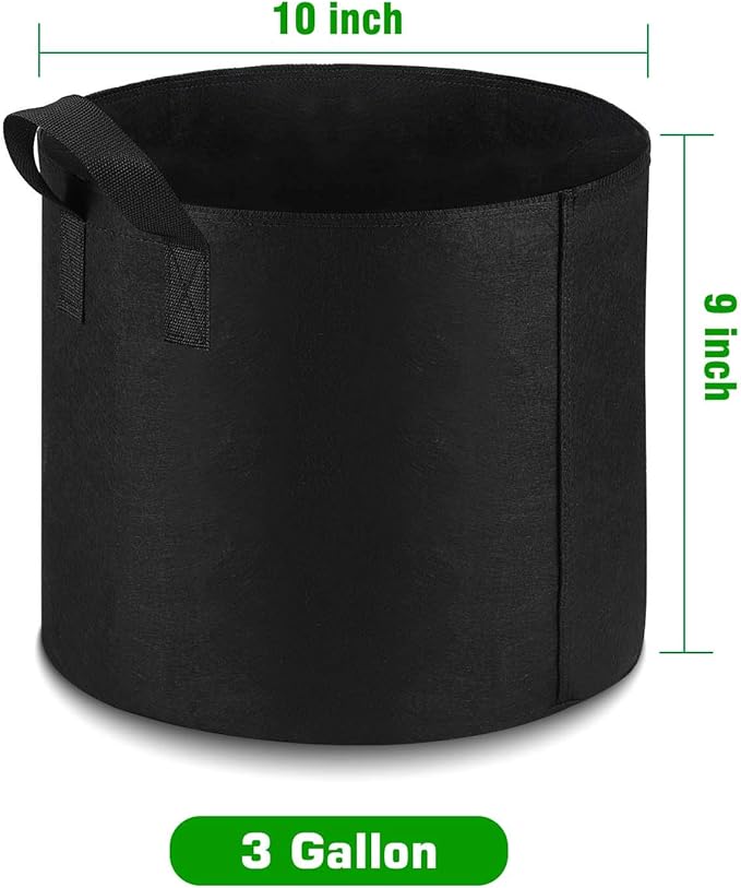20-Pack 3 Gallon Grow Bags Heavy Duty Thickened Nonwoven Fabric Pots with Durable Handles