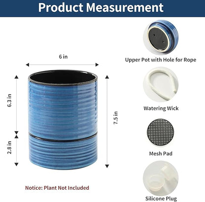 HASENSE Plant Pot, 6 Inch Ceramic Plant Pot with Drainage System and Matching Saucer, Ideal for Indoor Herb Gardens and Office Spaces,Modern Blue Home Office Decorative Gifts