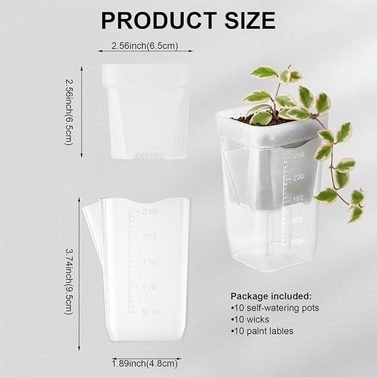 10 Pack 2.5 inch Small self Watering pots for Indoor Plants,semi hydroponic pots for leca and pon,Clear Plastic Plant Pot for Propagation,Seedling,Cutting and African Violet (Clear, 2.5 inch)