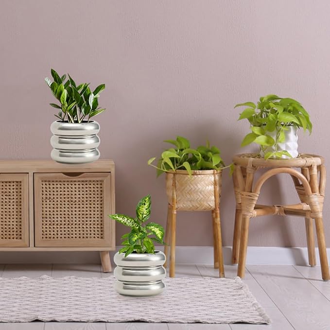 Modern Plant Pot 6.5 Inch Silver Ceramic Planters for Indoor Plants Planter Pots with Drainage Holes Small Ceramic Pots Bubble Flowerpot for Home & Office Decor
