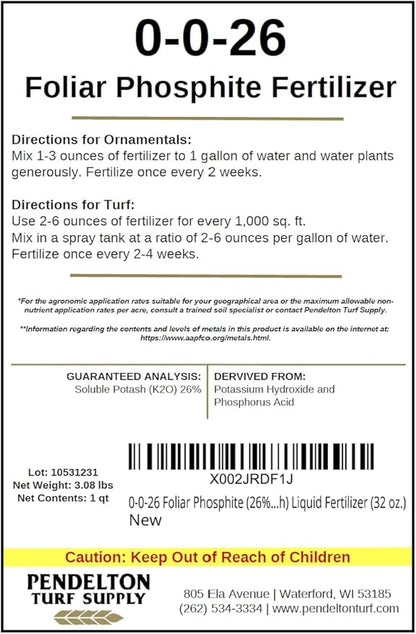 0-0-26 Foliar Phosphite (26% Soluble Potash) Liquid Fertilizer (32 oz.)
