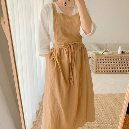 Cute Retro Cotton Linen X-Back Aprons Home Kitchen Garden Art Painting Pinafore Florist Shop Overalls