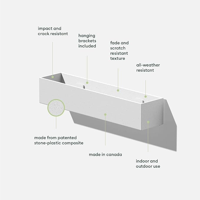Veradek Forma Series Trough Hanging Planter - Rectangular Planter for Window Sill/Wall Decor | Made from Plastic-Stone Material | Modern Décor for Succulents, Indoor Small Plants
