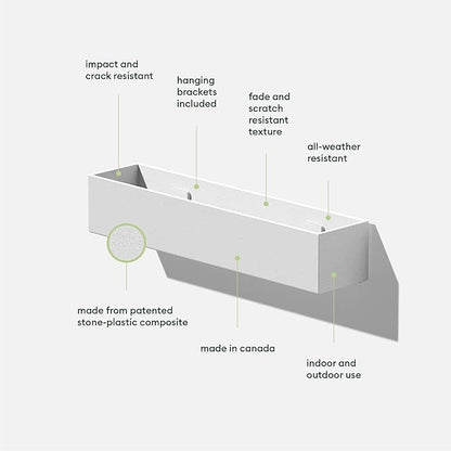 Veradek Forma Series Trough Hanging Planter - Rectangular Planter for Window Sill/Wall Decor | Made from Plastic-Stone Material | Modern Décor for Succulents, Indoor Small Plants