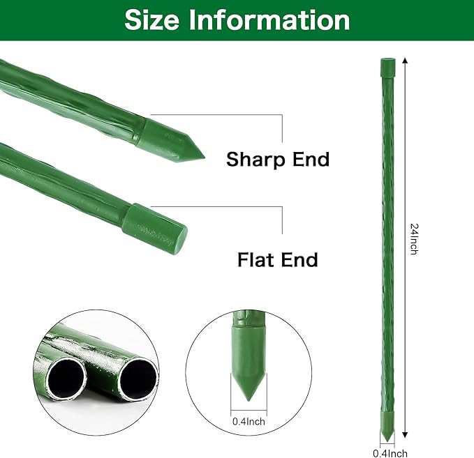 FEED GARDEN Garden Stakes 24 Inch 2ft 25 Pack,Sturdy Plant Metal Sticks Support,Plastic Coated Plant Stakes,Tomato Stakes,Beans,Trees