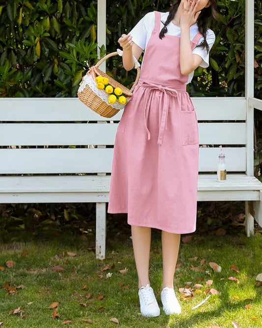 Cute Retro Cotton Linen X-Back Aprons Home Kitchen Garden Art Painting Pinafore Florist Shop Overalls