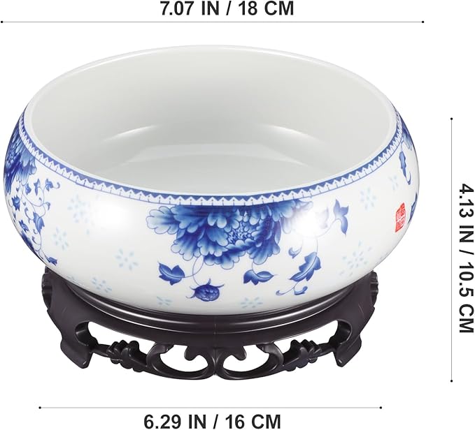 DOITOOL Ceramic Flowerpot Small Hydroponic Daffodil Pot with Base Indoor Bonsai Plant Container for Water Lily Lotus and Succulents 4.13X6.3X4.13 Inches