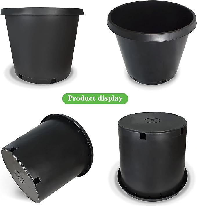 10 Pack Plastic Planter Nursery Pots 15 Gallon Pots for Plants, Bulk Plastic Flower Pot, Round Black Grower Pot with Drainage Hole for Indoor and Outdoor