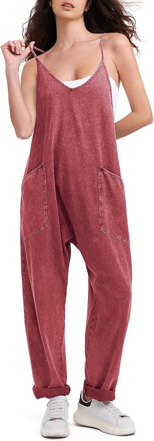 EXLURA Womens Casual Summer Jumpsuits 2026 Romper Bib Outfits Beach Vacation Denim Trendy Fashion Overalls with Pockets