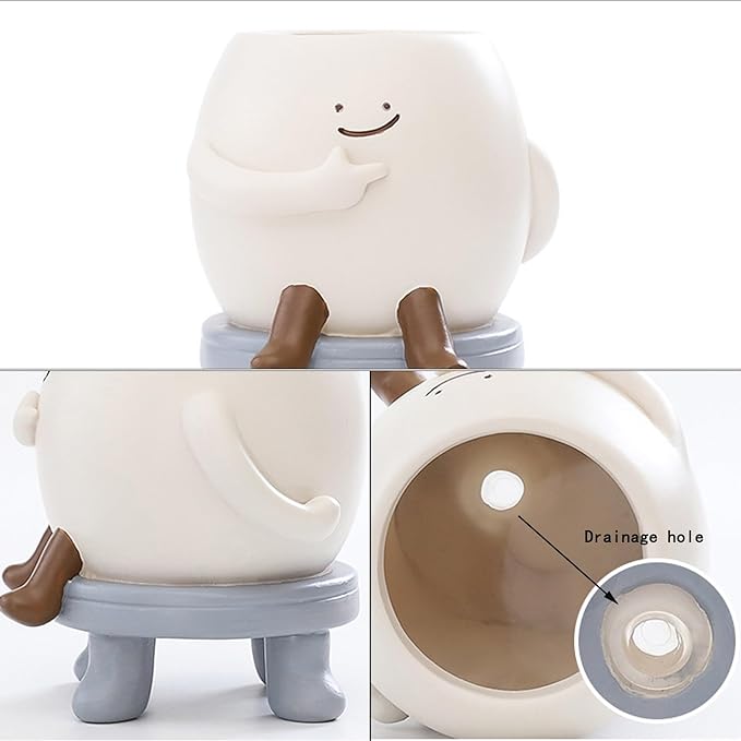 EOBTAIN Cute Smily Face Planter Pot Head Unique Sit Bench Succulent Pots Flower Cactus Pots with Drainage Holes Kids Resin Planters Decorative Pots for Indoor Garden,Ideal Birthday
