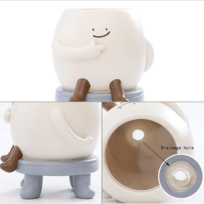 EOBTAIN Cute Smily Face Planter Pot Head Unique Sit Bench Succulent Pots Flower Cactus Pots with Drainage Holes Kids Resin Planters Decorative Pots for Indoor Garden,Ideal Birthday