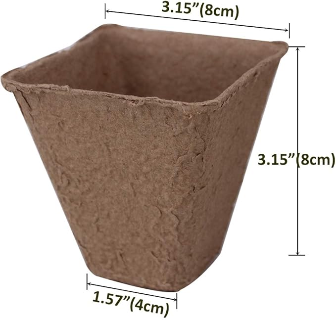 100 Pack 3.15" Square Biodegradable Peat Pots Plant Seedling Saplings & Herb Seed Starters Kit with 100 Pcs White Plastic Plant Labels