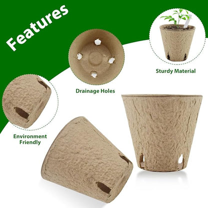 130 Pack 3.15 Inch Seedling Peat Pots, Biodegradable Seed Starters with Drainage Holes for Indoor Outdoor Plant Growing