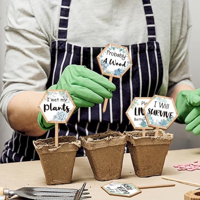 15 Pcs Hexagonal Funny Plant Markers, Water Please Pray for Me Plant Labels Wood Greenery Garden Tags for Vegetable Flower Herb Succulent Seedling Potted, 2.5x4.7 Inch