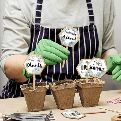 15 Pcs Hexagonal Funny Plant Markers, Water Please Pray for Me Plant Labels Wood Greenery Garden Tags for Vegetable Flower Herb Succulent Seedling Potted, 2.5x4.7 Inch