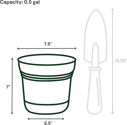 Bloem Saturn 7" Charcoal Round Resin Planter Pot with Snap-in Saucer for Indoor and Outdoor Gardening