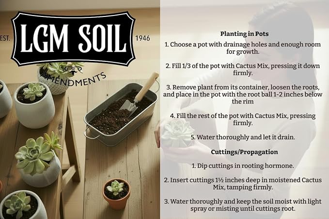 LGM Premium Cactus & Succulent Soil Mix (0.5 Cu Ft) – Root Rot Protection with Volcanic Ash & Chicken Manure – Fast Draining Mix for Indoor Plants, Aloe, Citrus, & Palms – Organic, Ready-to-Use