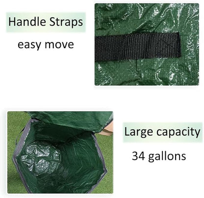 34 Gallon Garden Compost Bin Bag, Reusable Organic Fertilizer Fermented Bag with Lid,Collapsible Leaf Lawn Bags Gardening Container (Green)