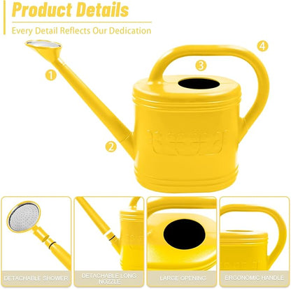 2 Gallon Watering Can, Outdoor Watering Can for Plants, Garden Water Can with Removable Long Spout and Stainless Steel Sprinkler Head, Large Water Can for Greenhouse (Yellow, 2 Gallon)