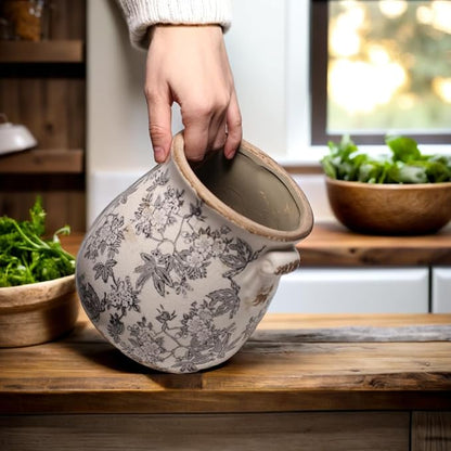 Rustic Farmhouse Ceramic Flower Pots, Vintage Antique Planters & Vase with Drainage Hole for Indoor/Outdoor, Handmade Crackle Glaze Terracotta Pottery Decor for Home Kitchen Office, Gardening Gifts