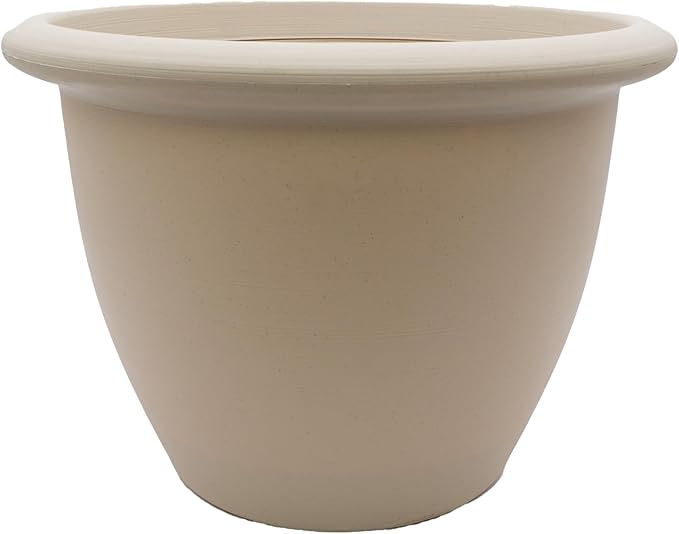 The HC Companies Sevilla Flower Planters - Durable Outdoor & Indoor Planter - Round Lightweight Self Watering Plant Pots for Herbs & More (14" Cottage Stone, Pack of 1)