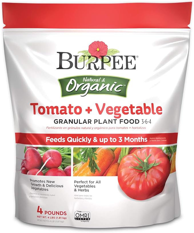 Burpee Organic Tomato & Vegetable Plant Food Granular Fertilizer Bundle with Blood Meal Nitrogen Fertilizer for Tomatoes, Spinach, Broccoli, Leafy Greens, 4 lb & 3 lb
