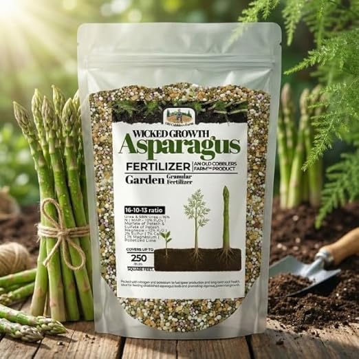 Old Cobblers Farm™ Wicked Growth Asparagus Fertilizer – Balanced Formula for Healthy Spears & Strong Root Growth – Supports Early Season Growth (5 lbs | 10 lbs | 15 lbs | 20 lbs) (10 lb)