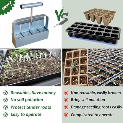Handheld Soil Blocker Tool Kit - 4 Cell Heavy Duty 2 Inch Seed Starter Soil Block Maker for Seedlings, Cuttings, Greenhouses and Gardens (Ergonomic Design, Durable Metal Construction)