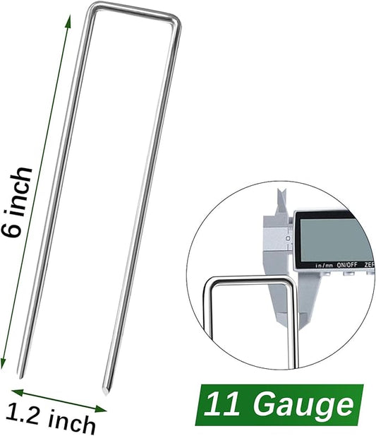 500 Pack Landscape Staples 6 Inch Garden Stakes Galvanized Garden Staples Pins Anti-Rust Ground Stakes for Weed Barrier, Irrigation Tubing, Landscaping Fabric, Yard Lawn