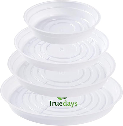 TRUEDAYS 20 Pack White Plant Saucers – 4 Sizes (6"/8"/10"/12") Plastic Flower Pot Trays for Indoor & Outdoor Plants, Drip Trays to Protect Floors & Surfaces