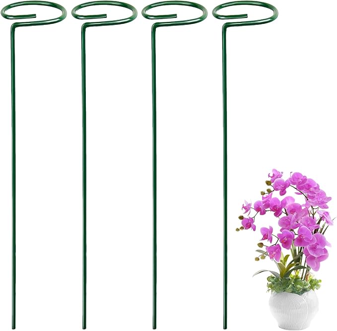 4PCS Garden Plant Stakes for Flowers, Garden Metal Single Stem Plant Support, Garden Flower Support for Indoor Plants Tomatoes, Amaryllis, Orchid, Peony, Lily, Rose -15.9Inch