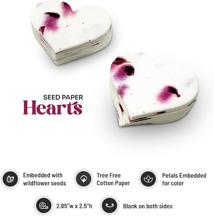 50pcs Large Magenta Heart Seed Paper – Plantable & Writable Wildflower Seed Paper, Gift for Mom This Mother’s Day, Use for Shower Favors, Weddings, Heart Party Favors or Life Events
