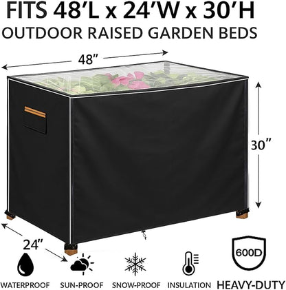 Outdoor Raised Garden Bed Winter Cover 48" L x 24" W x 30" H, Heavy-Duty 600D Oxford Fabric Waterproof Insulated with Transparent PVC Top for All-Weather Elevated Wood Planter Box
