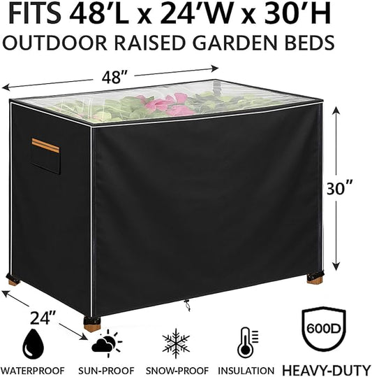 Outdoor Raised Garden Bed Winter Cover 48" L x 24" W x 30" H, Heavy-Duty 600D Oxford Fabric Waterproof Insulated with Transparent PVC Top for All-Weather Elevated Wood Planter Box