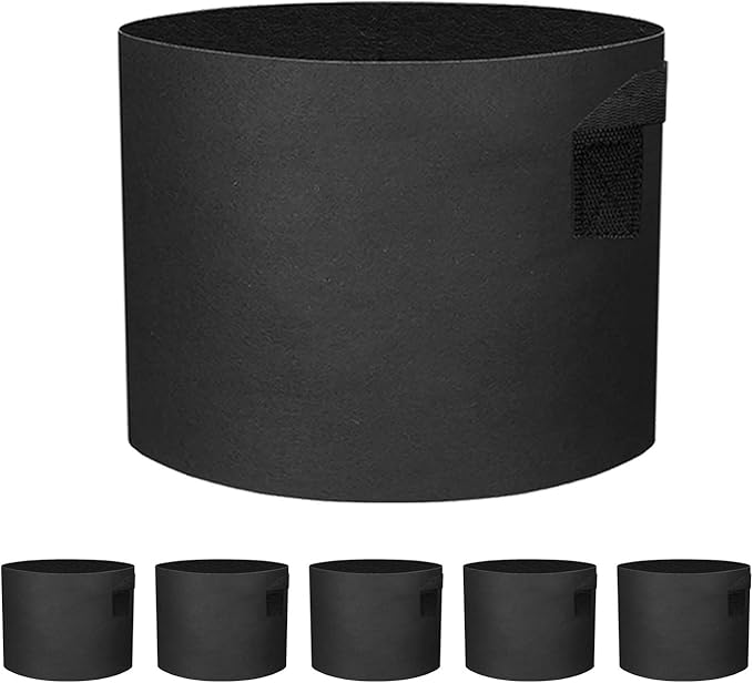 5 Pack 10 Gallon Grow Bags - Black Breathable Fabric Pots Heavy Duty Aeration Fabric Pots Thickened Nonwoven Fabric Pots Plant Grow Bags with Handle