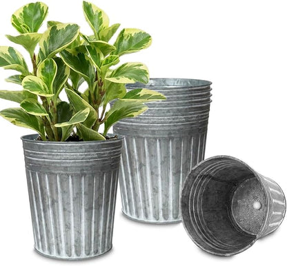 vensovo 7 Inch Silver Metal Rustic Flower Pots - 6Pcs Medium Galvanized Planters with Drainage Hole and Rubber Plug, Rustproof Metal Bucket Plant Pots Farmhouse Vintage Style for Decor