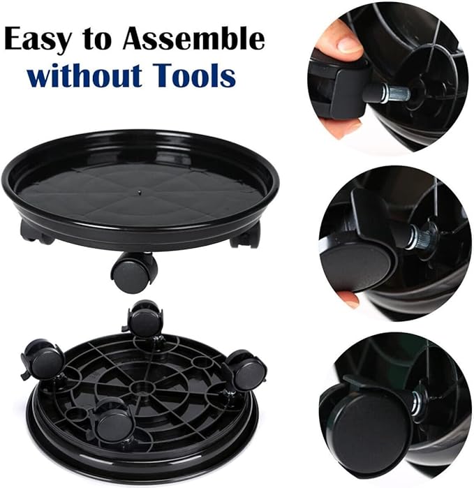 Yiting Plant Caddy with Wheels Heavy-Duty Rolling Plant Stand with Wheels Plant Dolly with Casters for Indoor and Outdoor Plant Roller Base Plant Saucer Mover (13 inch, Black)