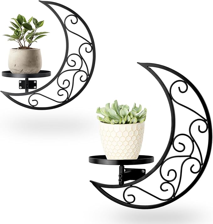 Wall Planters for Indoor Plants Plant Holder Moon Shape Metal Hanging Planters Window Plants Stand Hanger Shelf Flower Display Rack for Living Room Ornament Decor