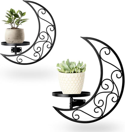 Wall Planters for Indoor Plants Plant Holder Moon Shape Metal Hanging Planters Window Plants Stand Hanger Shelf Flower Display Rack for Living Room Ornament Decor