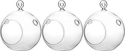 WGV Hanging Terrarium Globe, Width 4", Height 4.75", DIY Air Succulent Planter, Clear Glass Vase Orb with Flat Bottom, Candle Holder for Windowsill Outdoor Garden Decor, 3 Pieces Bulk