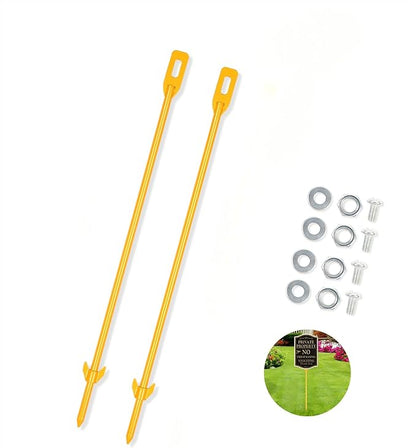 2 Pack Metal Yard Sign Stakes, 16.5" Yellow Painted Durable Waterproof Windproof, Secure Plants, Tents, Balloons & Lights, Hardware Included for Signs & Outdoor Use