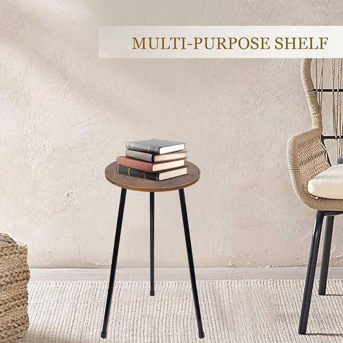 ARTORA Indoor Plant Stand, Mid Century Wood Plant Stool Adjustable Corner Tall Plant Sand Wooden Small Round End Table 18 Inch Plant Holder for Flower Pots Modern Home Decor (Brown)
