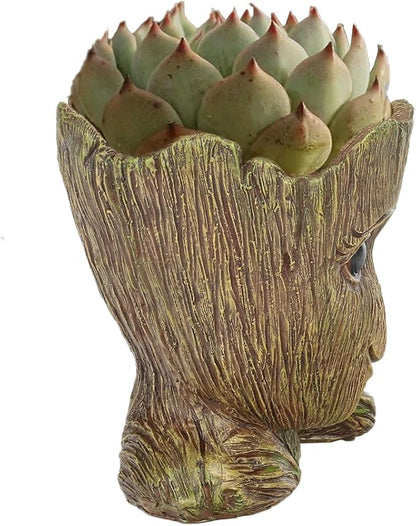 Funny Planter Head Planter with Drainage Hole Resin Plant Pot Pencil Holder Desk Storage(Funny Tree)