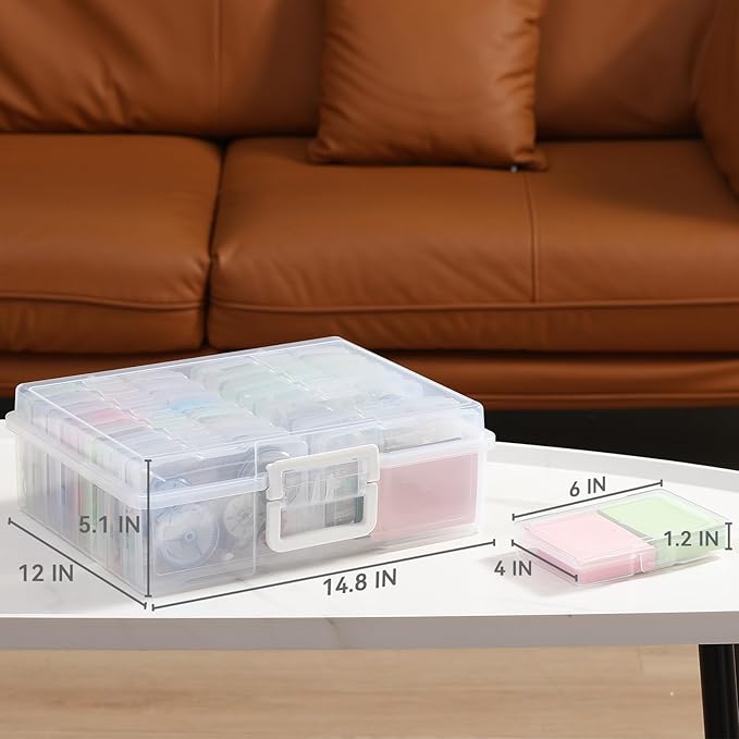 novelinks Transparent 4" x 6" Photo Cases and Clear Craft Keeper with Handle, 16 Inner Photo Organizers & Photo Storage Box, Plastic Photo Storage Containers (Clear -2Pack)
